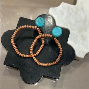 Anthropologie Turquoise and Brown Beaded Earrings